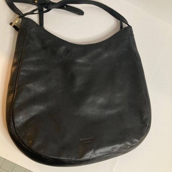 Womens Margot Leather Adjustable Crossbody Shoulder Hobo Bag Black 12 x 12 x 2" - Picture 1 of 11